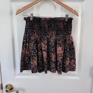 Zadig & Voltaire "Jessy" 100% Silk Boho Smocked Mini Skirt Noir Pink 38/8